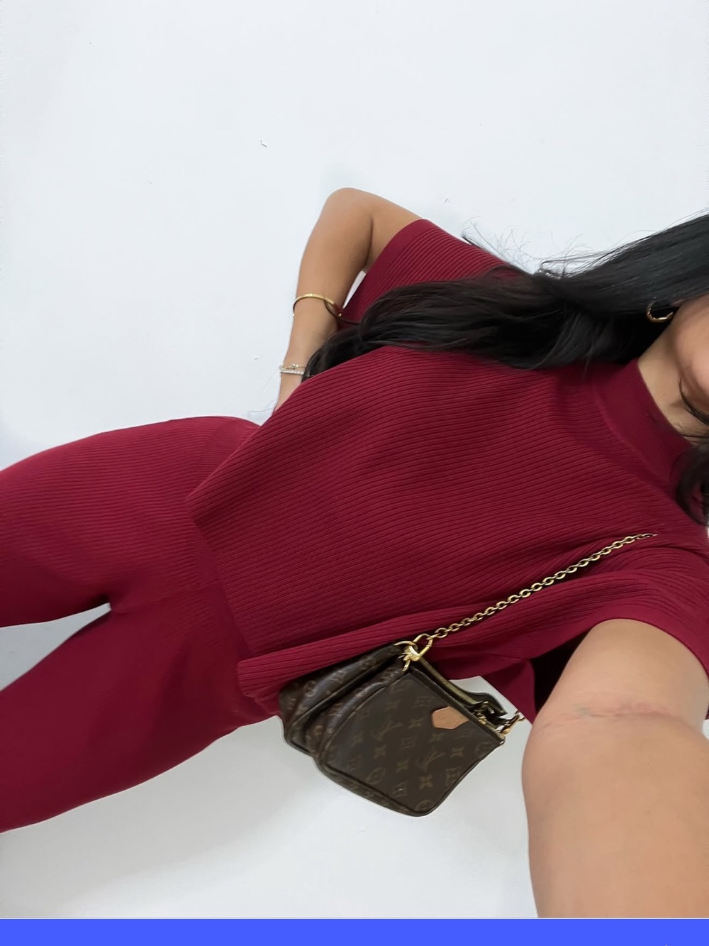 Zenana Outfitters Ribbed Wide-Leg Pants Set in Burgundy - Picture 4 of 4